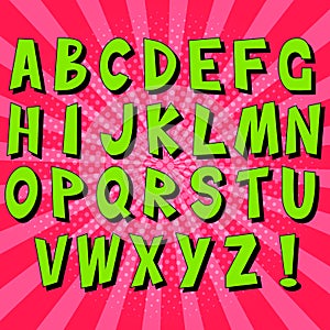 Pop art alphabet Comic speech bubbles. Pop art vector label illustration.